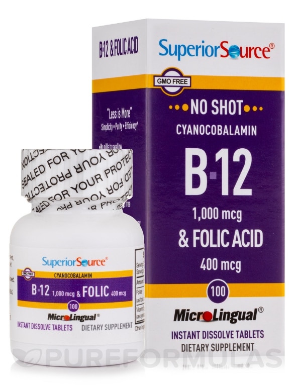 NO SHOT Cyanocobalamin B-12 1,000 mcg / Folic Acid 400 mcg - 100 MicroLingual® Tablets - Alternate View 1