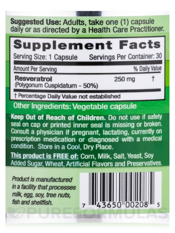 High-Potency Resveratrol 250 mg - 30 Vegetable Capsules - Alternate View 5