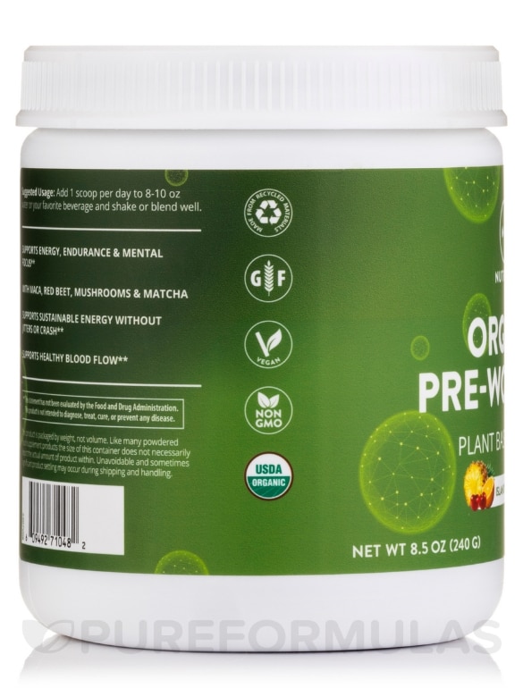 Organic Pre-Workout Powder - Plant Based Energy, Island Fusion Flavor - 8.5 oz (240 Grams) - Alternate View 3