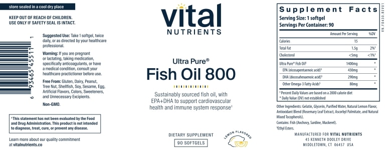Ultra Pure® Fish Oil 800, Lemon Flavor - 90 Softgel Capsules - Alternate View 4