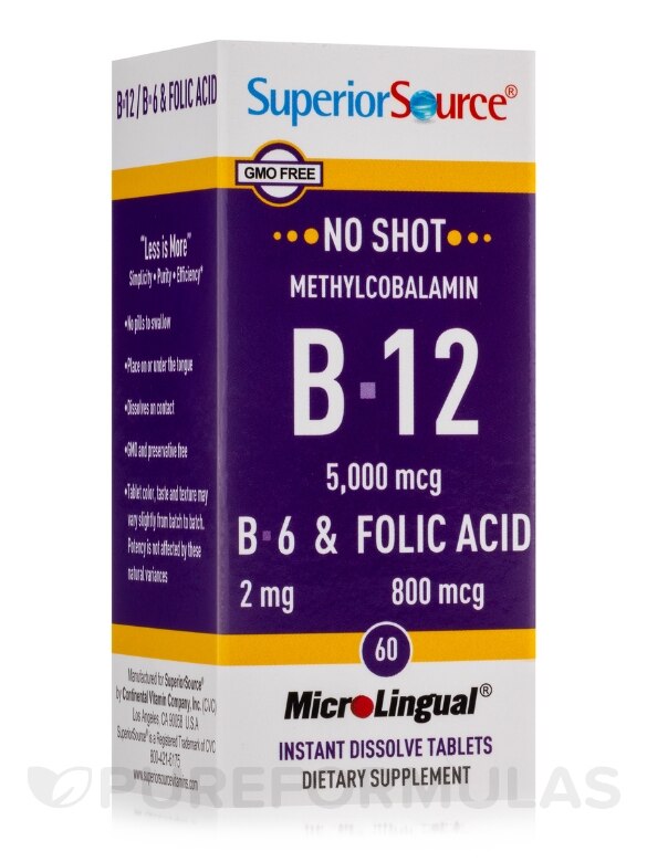 NO SHOT Methylcobalamin B12 5000 mcg/B6/Folic Acid - 60 MicroLingual® Tablets