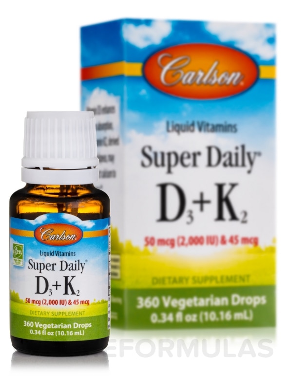 Super Daily® D3 + K2 (50 mcg / 2000 IU & 45 mcg) - 360 Drops (0.34 fl. oz / 10.16 ml) - Alternate View 1
