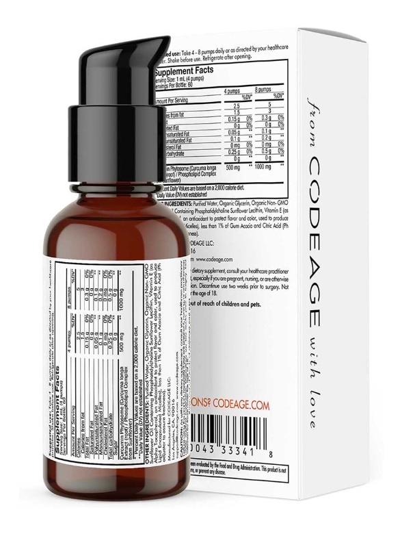 Codeage Curcumin Phytosome Liquid Supplement - Sugar-Free - Turmeric Vegan Drops - 2 fl. oz (59.2 ml) - Alternate View 3