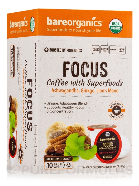 Organic Focus Coffee with Superfoods - 10 Single-serve Cups