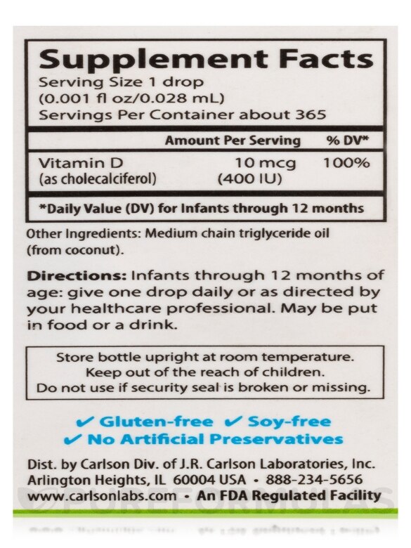 Baby's Super Daily® D3 400 IU (10 mcg) - 365 Vegetarian Drops (0.35 fl. oz / 10.3 ml) - Alternate View 8
