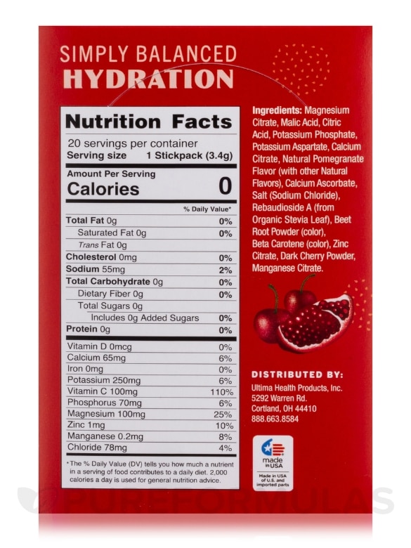 Electrolyte Hydration Powder, Cherry Pomegranate Flavor - 20 Serving Stickpacks - Alternate View 5