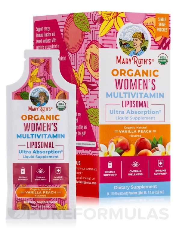 Organic Women's Multivitamin Liposomal Box, Vanilla Peach Flavor - 14 - 0.5 fl oz (15 ml) - Alternate View 1