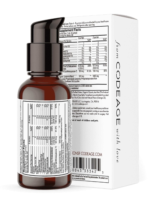 Codeage Plant-Based Vitamin D3 + K2 Liquid Drops - Sugar-Free - Vegan D & MK-7 - 2 fl. oz (59.2 ml) - Alternate View 3