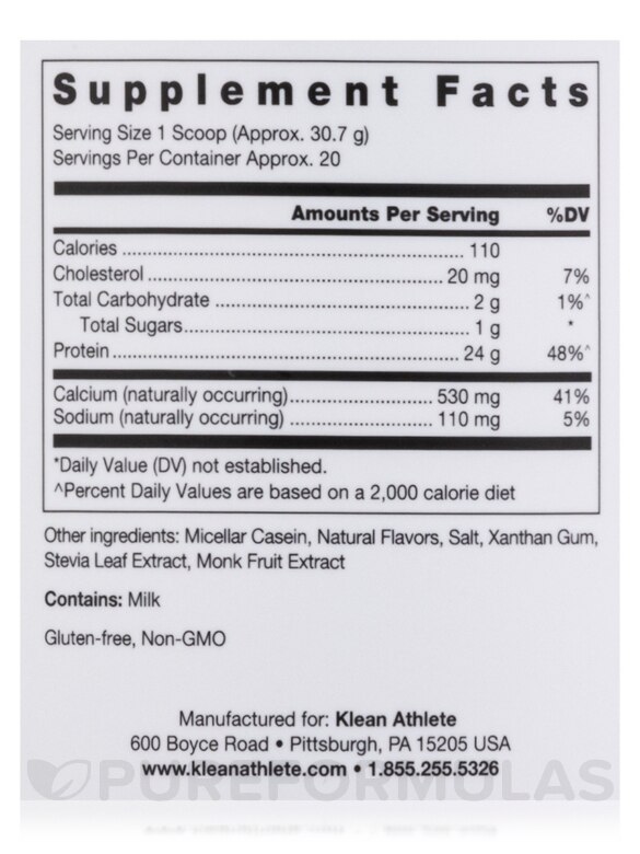 Klean Casein Protein, Natural Vanilla Custard Flavor - 21.6 oz (614 Grams) - Alternate View 3