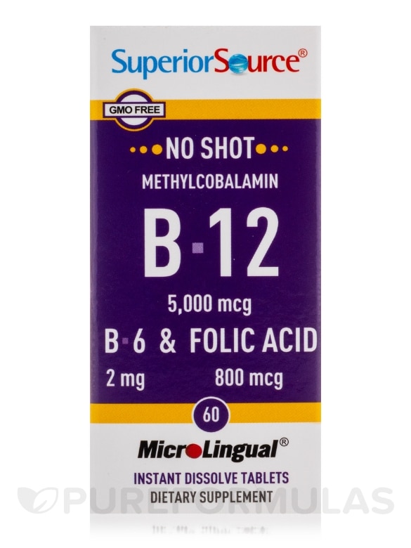 NO SHOT Methylcobalamin B12 5000 mcg/B6/Folic Acid - 60 MicroLingual® Tablets - Alternate View 3