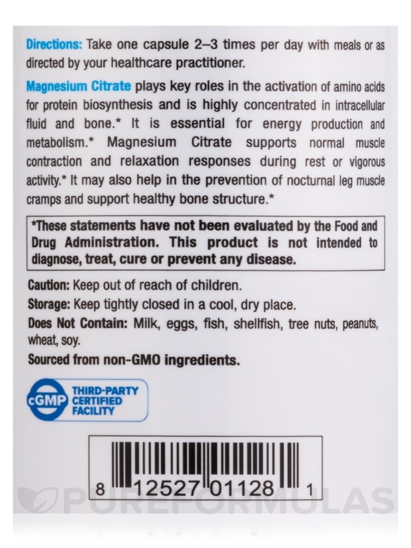 Magnesium Citrate Extra Strength 200 mg - 120 Vegetable Capsules - Alternate View 4