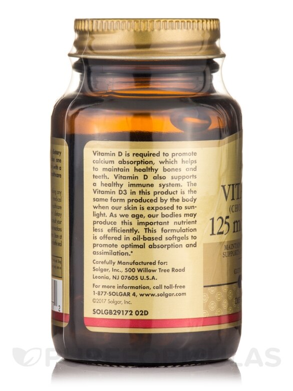 Vitamin D3 (Cholecalciferol) 125 mcg (5000 IU) - Solgar Vitamin and Herb |  PureFormulas