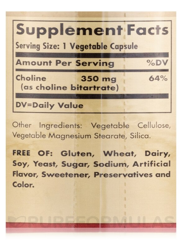 Choline 350 mg - 100 Vegetable Capsules - Alternate View 4