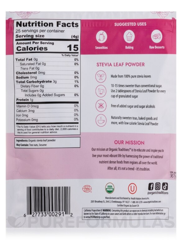 Organic Stevia Leaf Powder - 3.5 oz (100 Grams) - Alternate View 2
