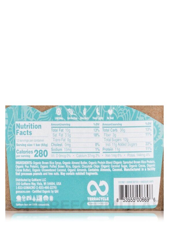 Organic MacroBar Coconut + Almond Butter + Chocolate Chips - Box of 12 Bars - Alternate View 4