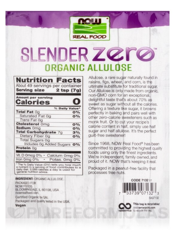 NOW Real Food® - Slender Zero™ Organic Allulose Powder - 12 oz (340 Grams) - Alternate View 2