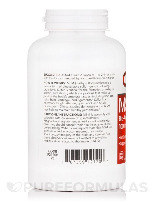 MSM 1000 mg - 180 Veg Capsules - Alternate View 2