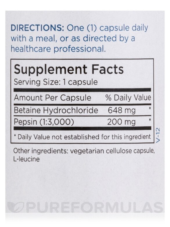 Betaine Hydrochloride with Pepsin - 100 Capsules - Alternate View 3
