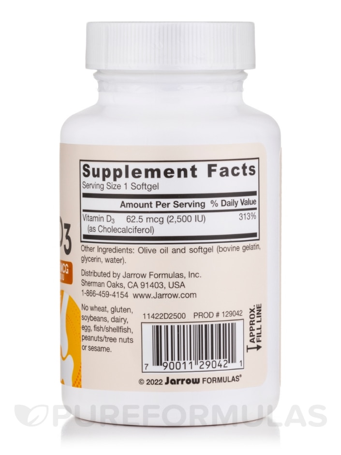 Vitamin D3 2500 IU - 100 Softgels - Jarrow Formulas | PureFormulas