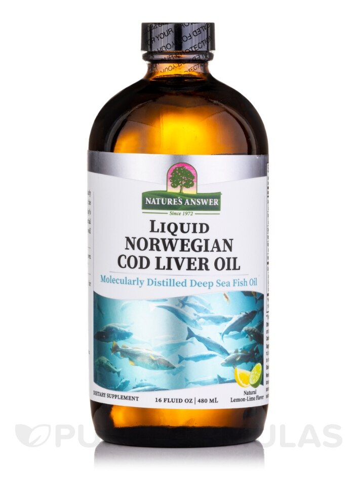 Liquid Norwegian Cod Liver Oil, Natural Lemon-Lime Flavor - 16 fl. oz (480  ml) - Nature's Answer | PureFormulas