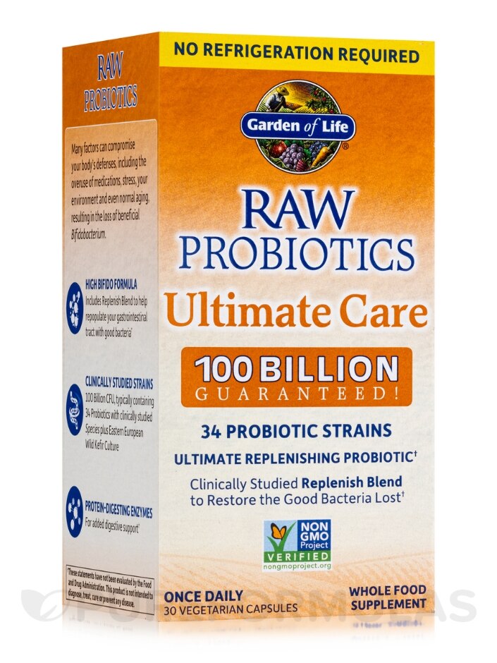 Raw Probiotics Ultimate Care 100 Billion (Shelf Stable) - 30 Vegetarian  Capsules - Garden of Life | PureFormulas