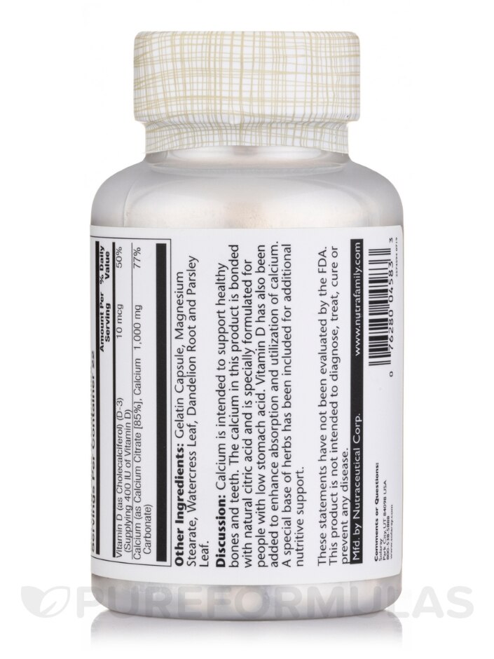 Calcium Citrate 1000 mg with Vitamin D3 - 90 Capsules - Solaray |  PureFormulas
