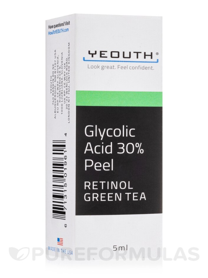 Glycolic Acid 30% Peel with Retinol, Green Tea - 5 ml - Yeouth |  PureFormulas