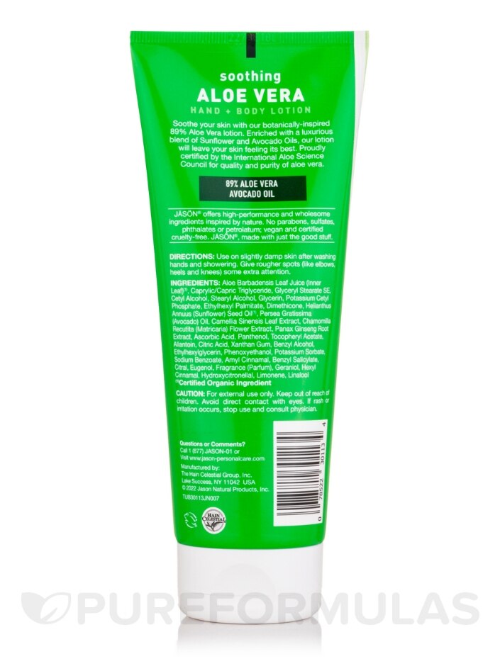 Soothing 84% Aloe Vera Hand & Body Lotion - 8 oz (227 Grams) - Jason  Natural Products | PureFormulas