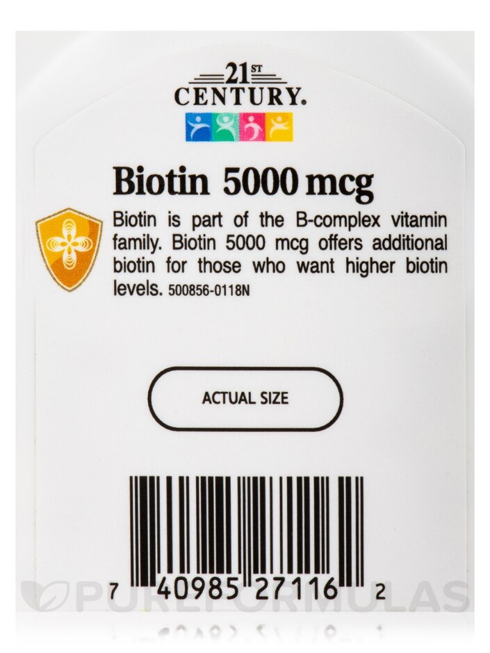 Biotin 5000 mcg - 110 Capsules - 21st Century | PureFormulas