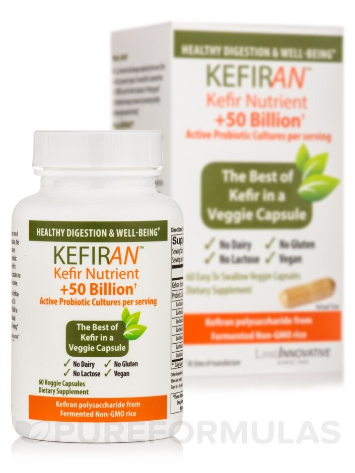 Kefiran™ Kefir Nutrient +50 Billion Active Probiotic Cultures per Serving -  60 Veggie Capsules - LaneInnovative | PureFormulas