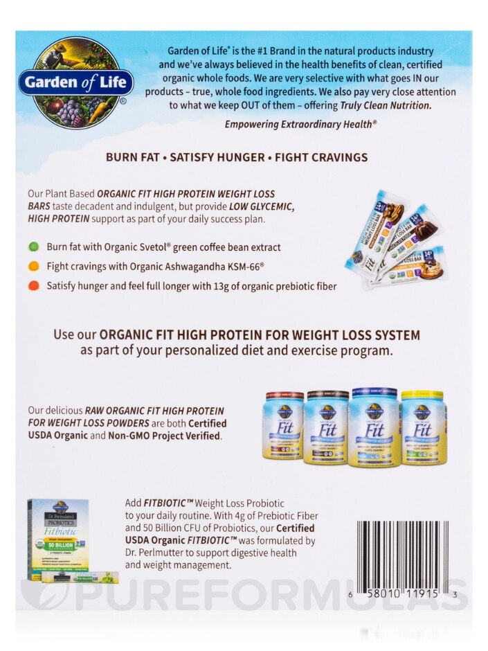 Organic Fit High Protein Weight Loss Bar, Peanut Butter Chocolate - Box of  12 Bars (1.9 oz / 55 Grams Each) - Garden of Life | PureFormulas