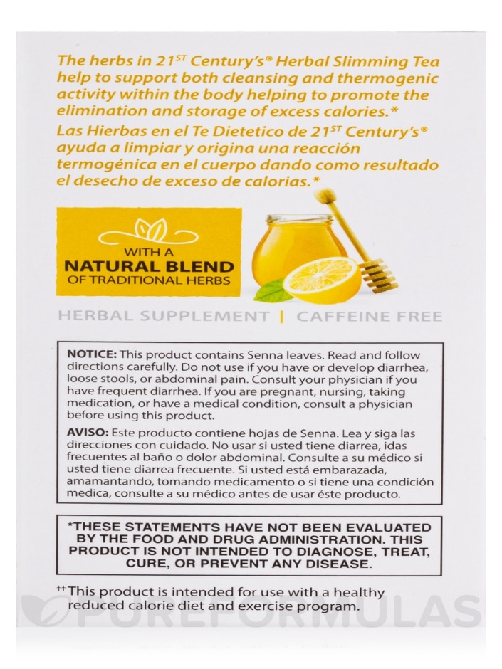 Herbal Slimming Tea, Honey Lemon - 24 Tea Bags - 21st Century | PureFormulas