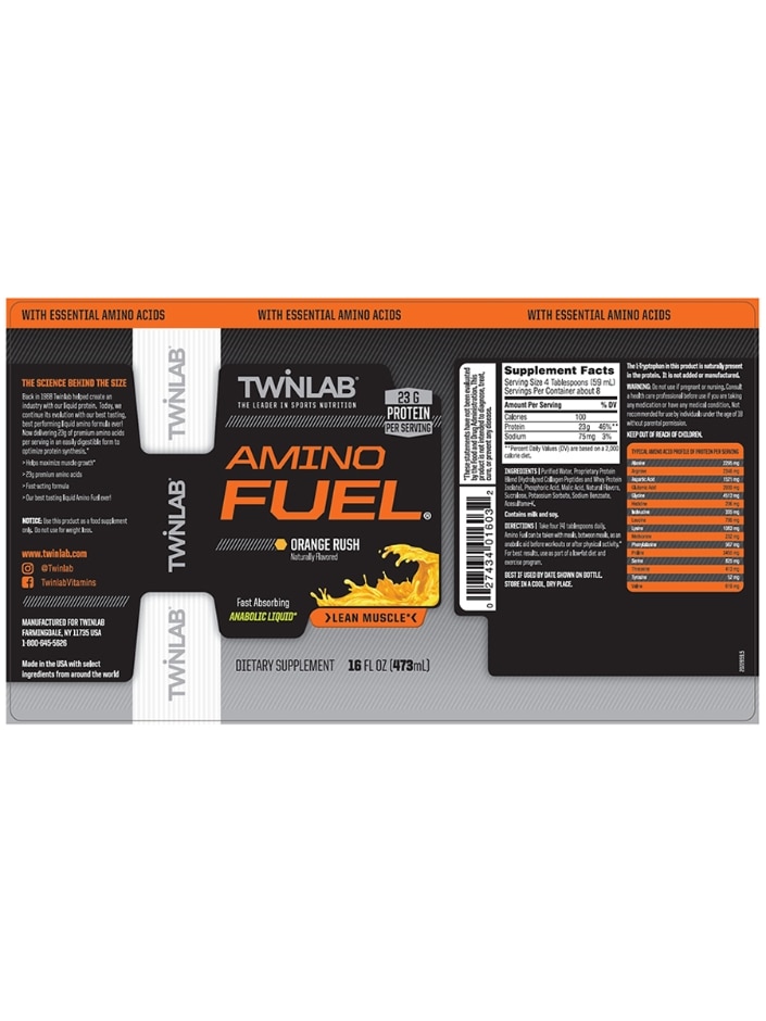 Amino Fuel Liquid Concentrate, Orange Flavor - 16 fl. oz (473 ml) - Twinlab  | PureFormulas
