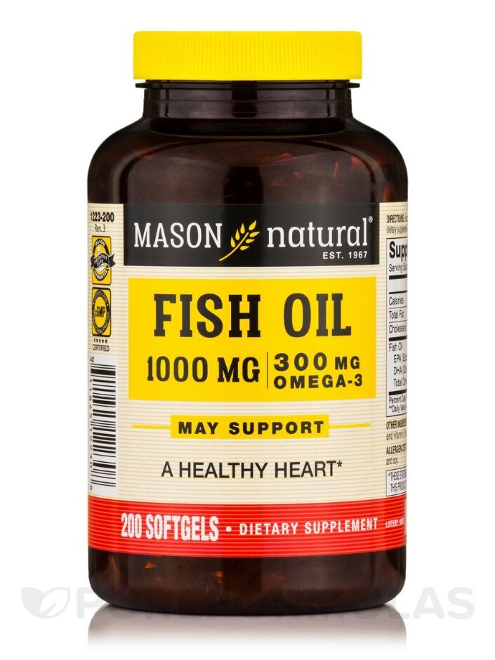 Fish Oil 1000 mg (300 mg Omega-3) - 200 Softgels - Mason Natural |  PureFormulas