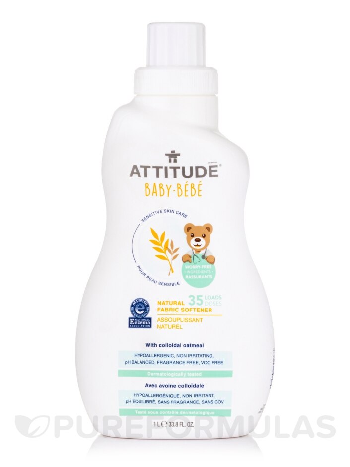 Sensitive Skin Care Natural Fabric Softener (Baby) - 35 Loads (33.8 fl. oz  / 1 L) - ATTITUDE | PureFormulas