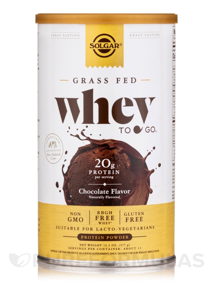 Grass Fed Whey To Go® Protein Powder, Natural Chocolate Flavor - Solgar  Vitamin and Herb | PureFormulas