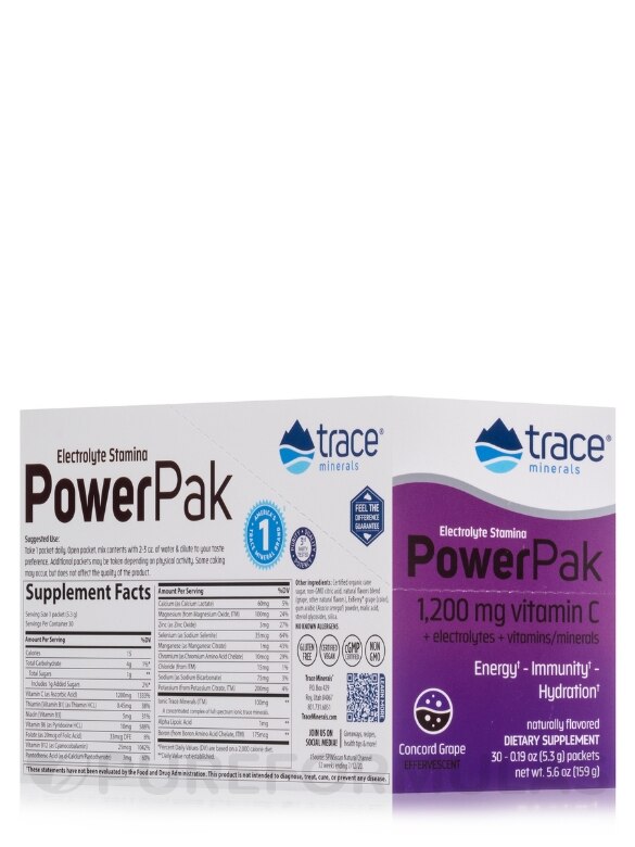 Electrolyte Stamina Power Pak, Concord Grape Flavor - 1 Box of 30 Single-serve Packets