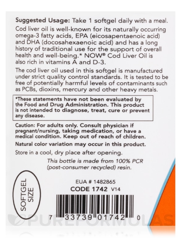 Cod Liver Oil 650 mg - 250 Softgels - Alternate View 4