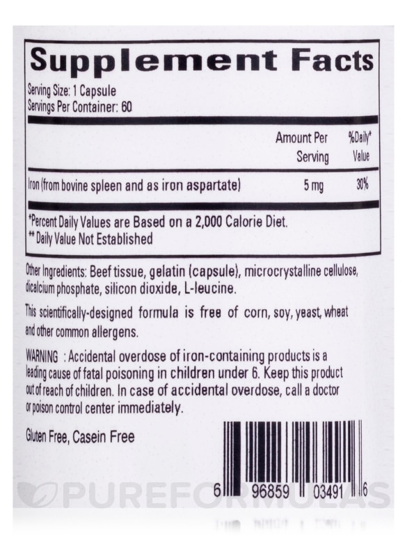 Ferritin Bioavailable Iron 5 mg - 60 Capsules - Alternate View 3