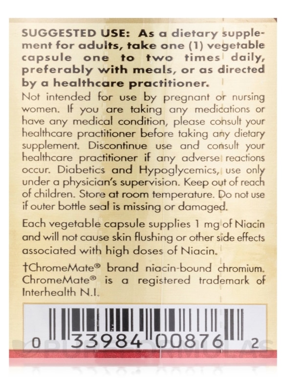 Chromium Polynicotinate 200 mcg Yeast-Free - 100 Vegetable Capsules - Alternate View 5