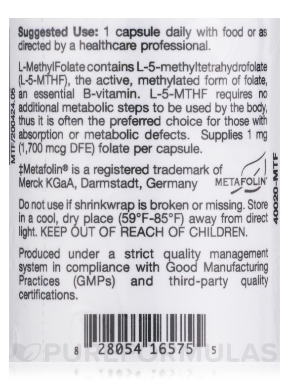 L-Methyl Folate - 60 Capsules - Alternate View 4