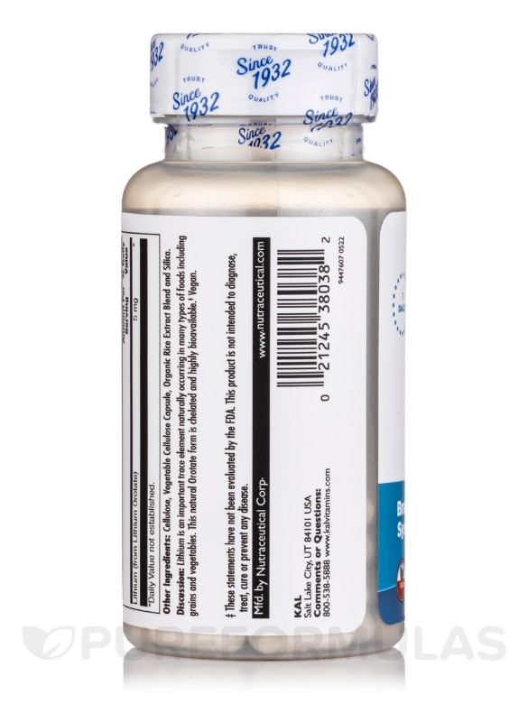 Lithium Orotate 5 mg - 60 VegCaps - Alternate View 2