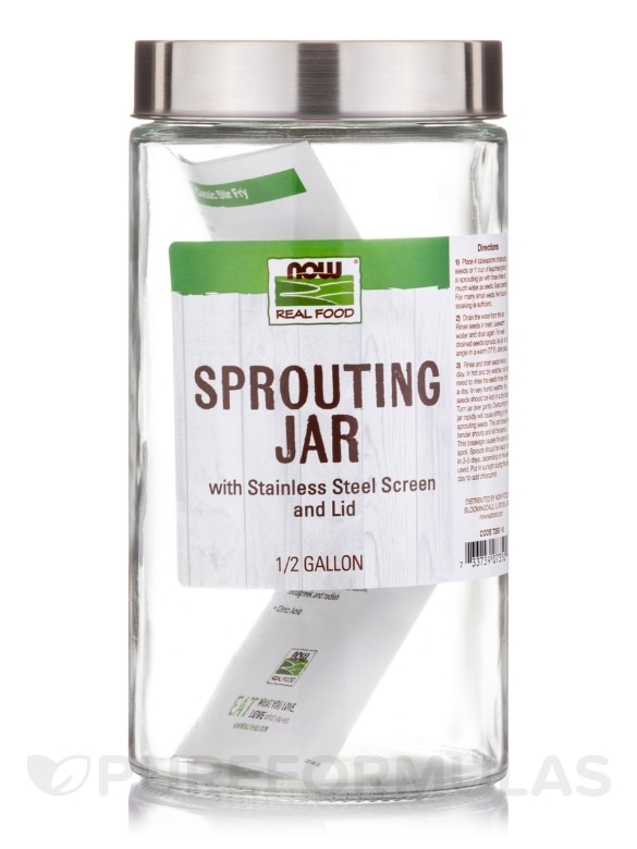 NOW Real Food® - Sprouting Jar with Stainless Steel Screen and Lid - 0.5 Gallons