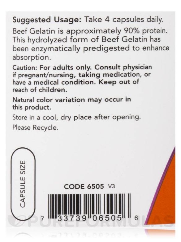 Beef Gelatin (Hydrolyzed) 550 mg - 200 Capsules - Alternate View 4