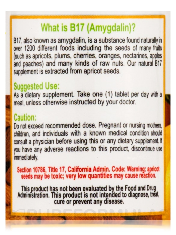 B17 (Amygdalin) 500 mg - 100 Tablets - Alternate View 4