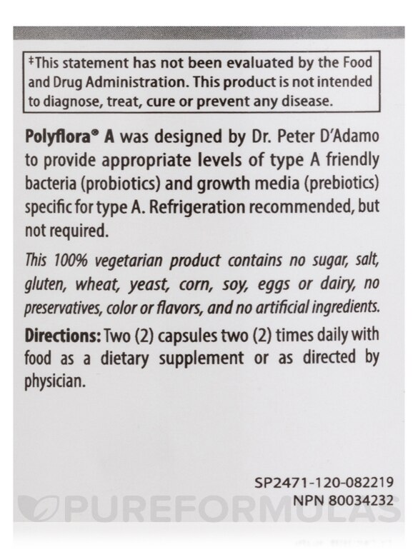Polyflora Probiotic (Type A) - 120 Vegetarian Capsules - Alternate View 5