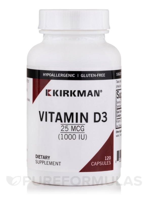 Vitamin D-3 1000 IU -Hypoallergenic - 120 Capsules