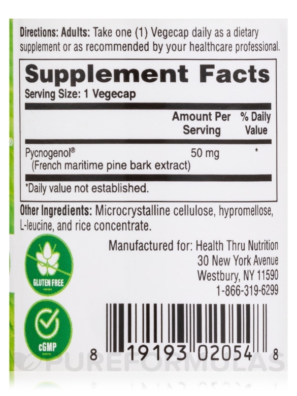 Pycnogenol (French Maritime Pine Bark) 50 mg - 30 Capsules - Alternate View 3