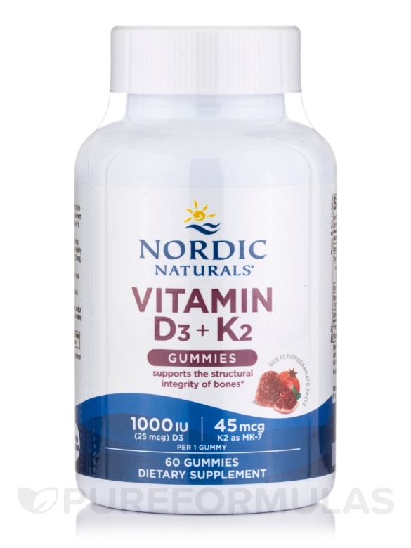 Vitamin D3 + K2 Gummies, Pomegranate Flavor - 60 Gummies