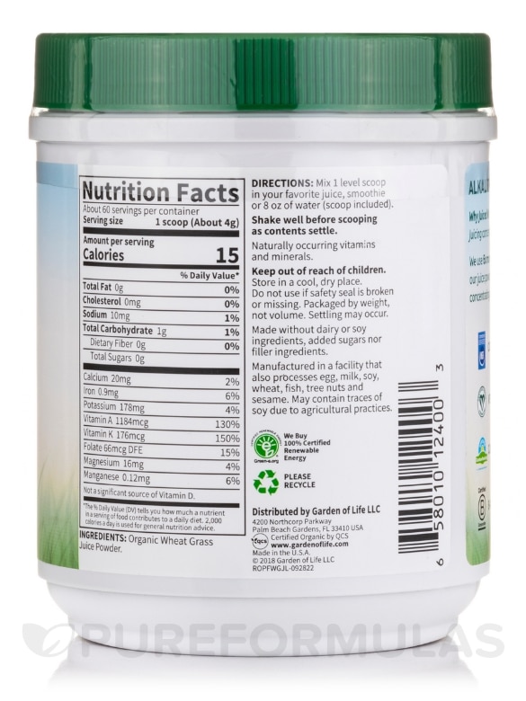 Raw Organic Perfect Food® 100% Organic Wheat Grass Juice, Unflavored - 8.46 oz (240 Grams) - Alternate View 1